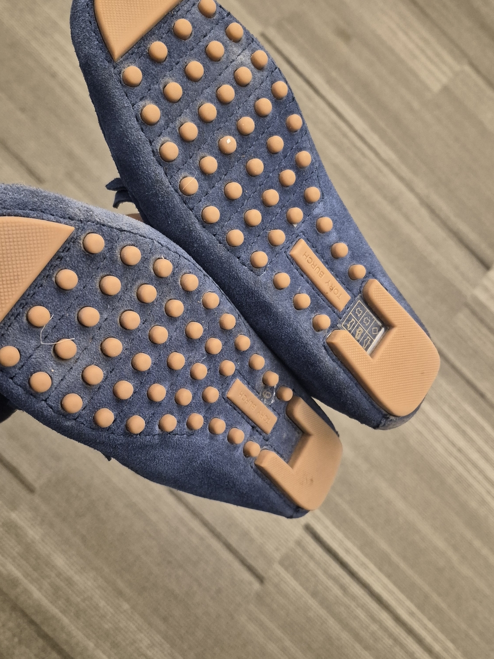 Tory Burch Navy Suede Fringe Loafers with Gold Hardware - Picture 3 of 4